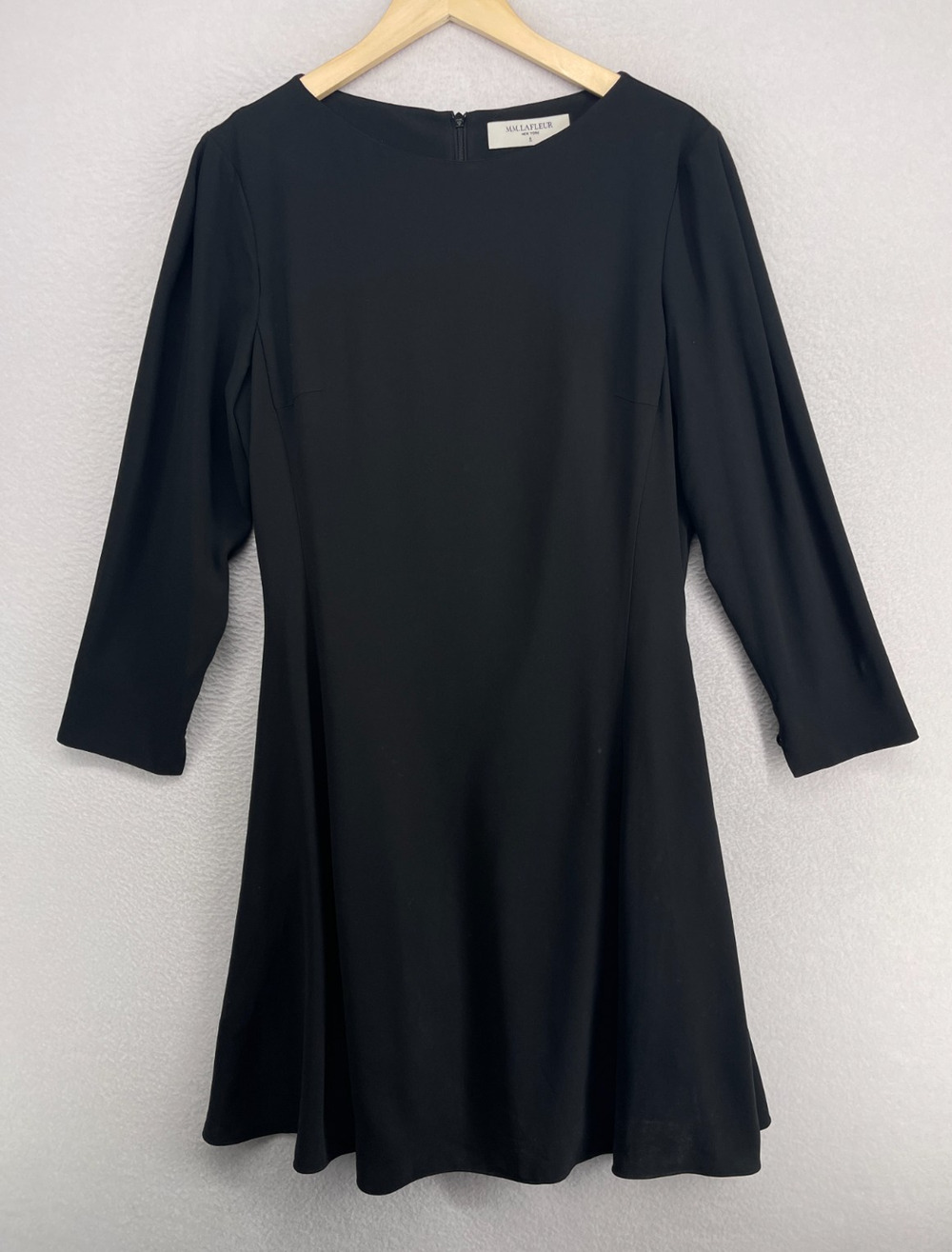 MM. LAFLEUR Dress 6 Crepe Fit and Flare 3/4 Sleeve Knee Length Back Zip Black